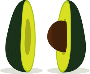 Half an avocado with a pit. Vector illustration.
