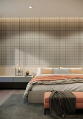 3d rendering bedroom interior design and decoration mock up apartment room vertical image.
