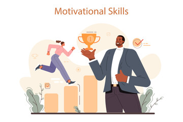 Soft skills concept. Business people or employee with motivation skill