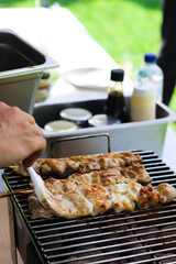Chicken skewer on the grill