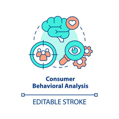 Consumer behavioral analysis concept icon. Marketing research. Psychology abstract idea thin line illustration. Isolated outline drawing. Editable stroke. Arial, Myriad Pro-Bold fonts used