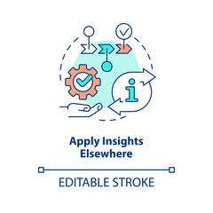 Apply insights elsewhere concept icon. Customer journey mapping. Marketing analytic abstract idea thin line illustration. Isolated outline drawing. Editable stroke. Arial, Myriad Pro-Bold fonts used