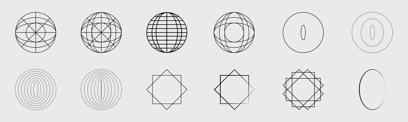 Retro futuristic elements for design. Collection of abstract graphic geometric symbols. Simple shapes forms.