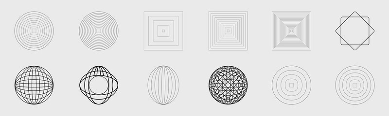 Retrofuturistic y2k geometry design elements collection. Trendy geometric design elements. Abstract bauhaus forms.