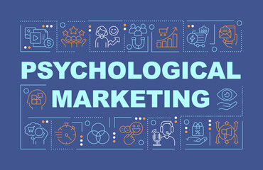 Psychological marketing word concepts dark blue banner. Behaviour. Infographics with editable icons on color background. Isolated typography. Vector illustration with text. Arial-Black font used