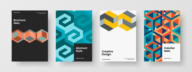 Fresh flyer design vector concept set. Original geometric pattern placard template bundle.