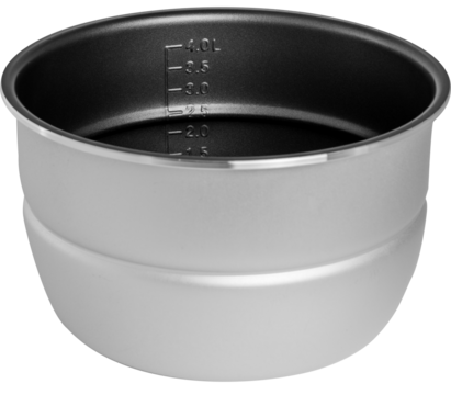 metal bowl for multicooker side view clode-up on transparent background