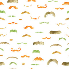 seamless pattern of moustaches in watercolor.