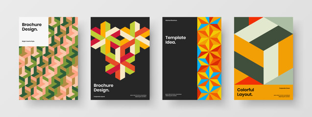 Amazing journal cover design vector template collection. Colorful mosaic pattern company identity layout composition.