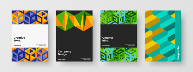 Abstract mosaic shapes leaflet illustration set. Creative company identity A4 design vector template composition.