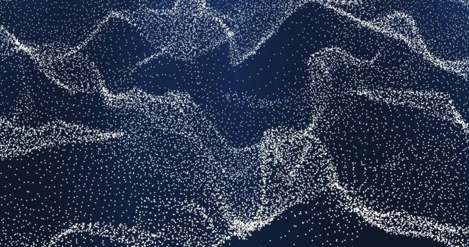 A shape-changing surface of white dots on a blue background. Abstract sand dunes.