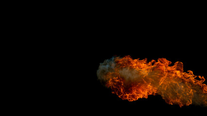 Fire blasts on black background, close-up