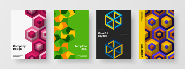Minimalistic mosaic shapes postcard template set. Abstract corporate identity A4 design vector illustration bundle.