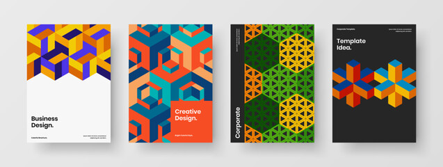 Original mosaic shapes handbill concept composition. Vivid book cover design vector layout set.
