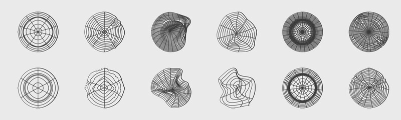 Collection of Y2K elements. Big collection of abstract graphic geometric objects. Simple shapes forms.