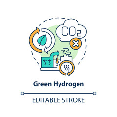 Green hydrogen concept icon. Alternative fuel production. Low carbon energy source abstract idea thin line illustration. Isolated outline drawing. Editable stroke. Arial, Myriad Pro-Bold fonts used