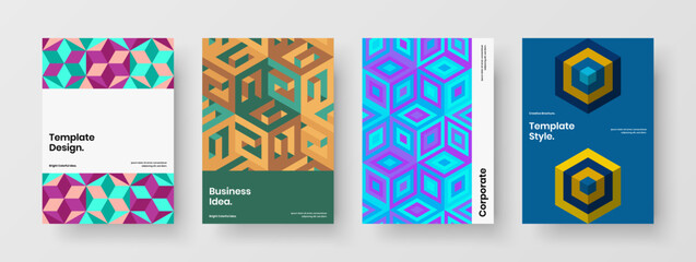 Fototapeta premium Creative mosaic shapes catalog cover layout collection. Unique front page vector design template composition.