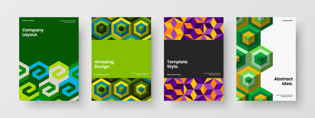 Amazing mosaic tiles banner illustration bundle. Abstract booklet A4 design vector template composition.