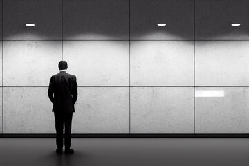 businessman in front of concrete walls obstacles