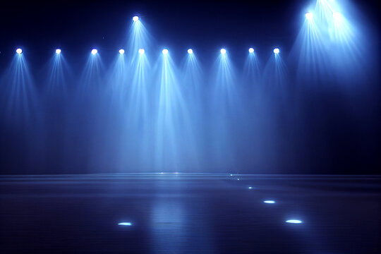 atmospheric blue stage lights 3d illustration