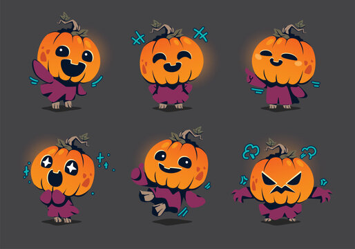set of halloween pumpkins character mascot collection