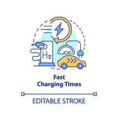 Fast charging time concept icon. Hydrogen fueled car. Benefit of h2 usage abstract idea thin line illustration. Isolated outline drawing. Editable stroke. Arial, Myriad Pro-Bold fonts used