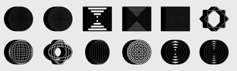 Vector set of Y2K. Minimalist geometric elements. Abstract bauhaus and boho cosmic style.