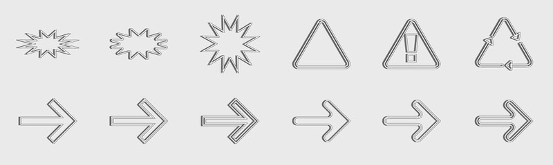 Obraz premium Brutalism shapes. Collection of abstract graphic geometric symbols. Objects in y2k style.