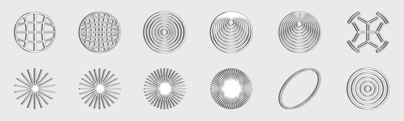 Vector set of Y2K. Trendy geometric design elements. Abstract bauhaus and boho cosmic style.