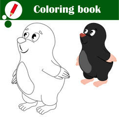 Educational game for children. Cute mole. Coloring book