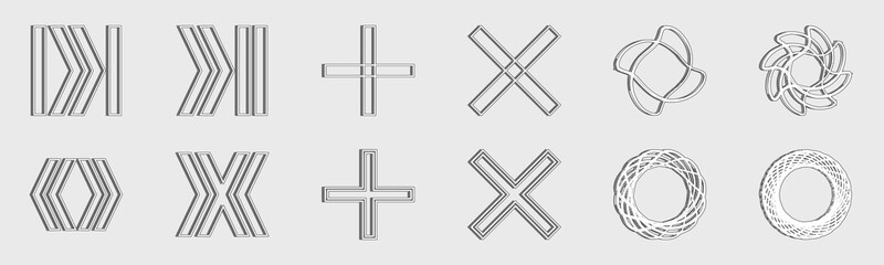 Retro futuristic elements for design. Big collection of abstract graphic geometric objects. Abstract bauhaus and boho cosmic style.