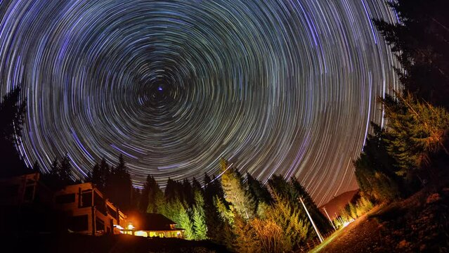 Unusual stras circles with forest house slow motion meditation and calmness - psychedelic background effects screen saver 4K