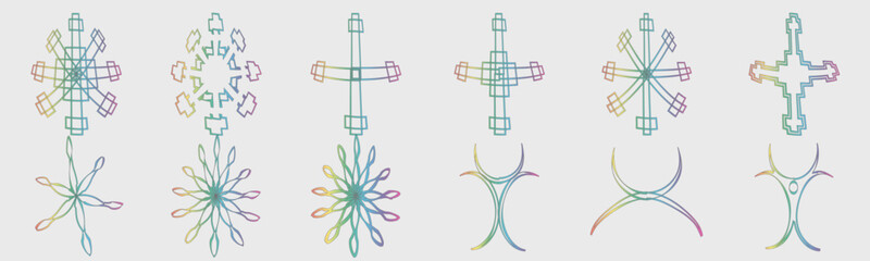 Retro futuristic elements for design. Trendy geometric design elements. Abstract bauhaus and boho cosmic style.