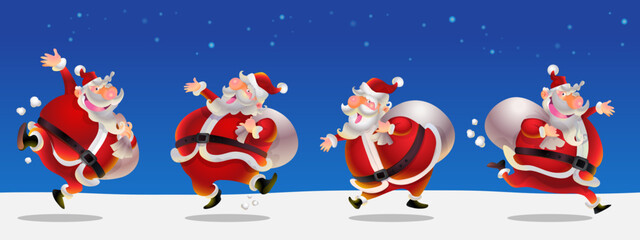 Santa Claus cartoon happy say hi carrying sack full of gifts various actions