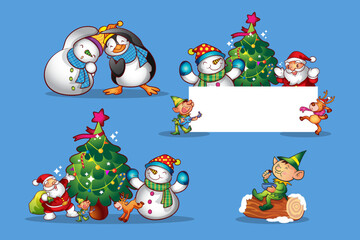 set of cute christmas design elements characters and decorations 2