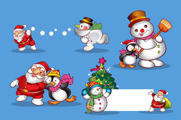 set of cute christmas design elements characters and decorations 4