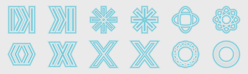 Retro futuristic elements for design. Big collection of abstract graphic geometric objects. ornaments for decoration.