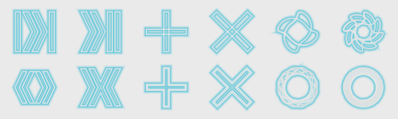 Retro futuristic elements for design. Collection of abstract graphic geometric symbols. ornaments for decoration.