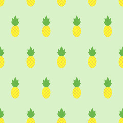 Pineapple, seamless pattern, vector. Yellow pineapples on a light green background.