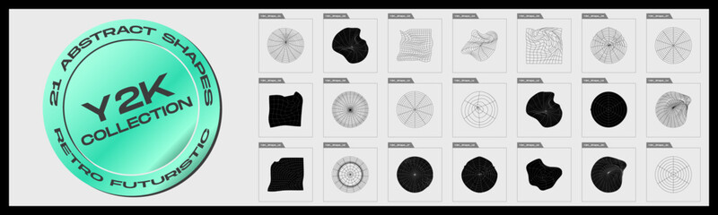 Retrofuturistic y2k geometry design elements collection. Big collection of abstract graphic geometric objects. Abstract bauhaus forms.