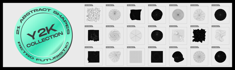 Vector set of Y2K. Big collection of abstract graphic geometric objects. Abstract bauhaus forms.