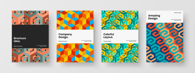 Colorful mosaic pattern flyer template collection. Premium placard vector design illustration set.