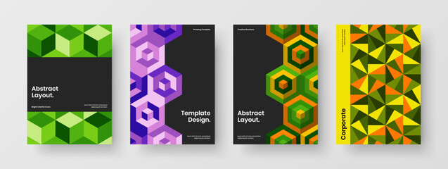 Original mosaic hexagons corporate identity template collection. Colorful journal cover A4 vector design illustration set.