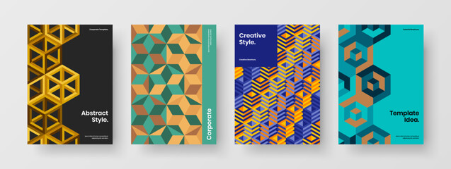 Original mosaic shapes leaflet concept collection. Modern corporate brochure design vector layout composition.
