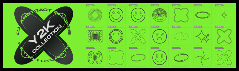 Collection of Y2K elements. Minimalist geometric elements. Simple shapes forms.