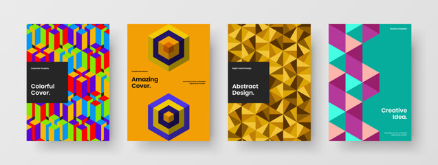 Bright brochure A4 design vector concept composition. Premium mosaic shapes catalog cover layout collection.