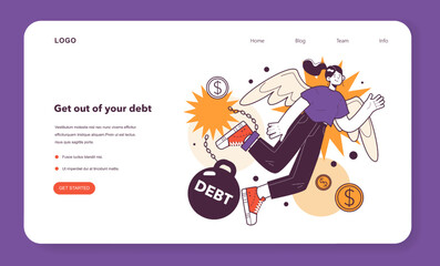 Prepare for recession advice web banner or landing page. Get out of your debt