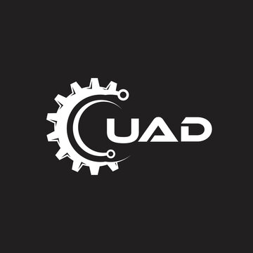 UAD letter technology logo design on black background. UAD creative initials letter IT logo concept. UAD setting shape design.
