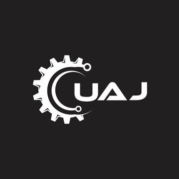 UAJ letter technology logo design on black background. UAJ creative initials letter IT logo concept. UAJ setting shape design.
