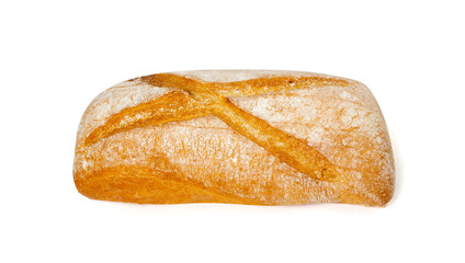 Fresh Ciabatta Bread Isolated on White Background. Wheat Whole Loaf with Golden Crispy Crust